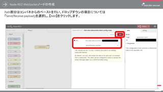 Node-RED WebSocketノードの作成
64
ドラッグ&ドロップされたWebSocketノードをWクリックし、設定画面に移ります。
種類は 【 接続 】 、名前は 【 任意の名称 】 を入力のうえ、URLの行にある鉛筆マークをクリックします。
 