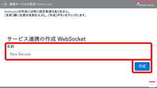 連携サービスの設定（WebSocket）
34
WebSocketの作成には特に設定事項はありません。
［名前］欄に任意の名前を入力し、［作成］ボタンをクリックします。
 