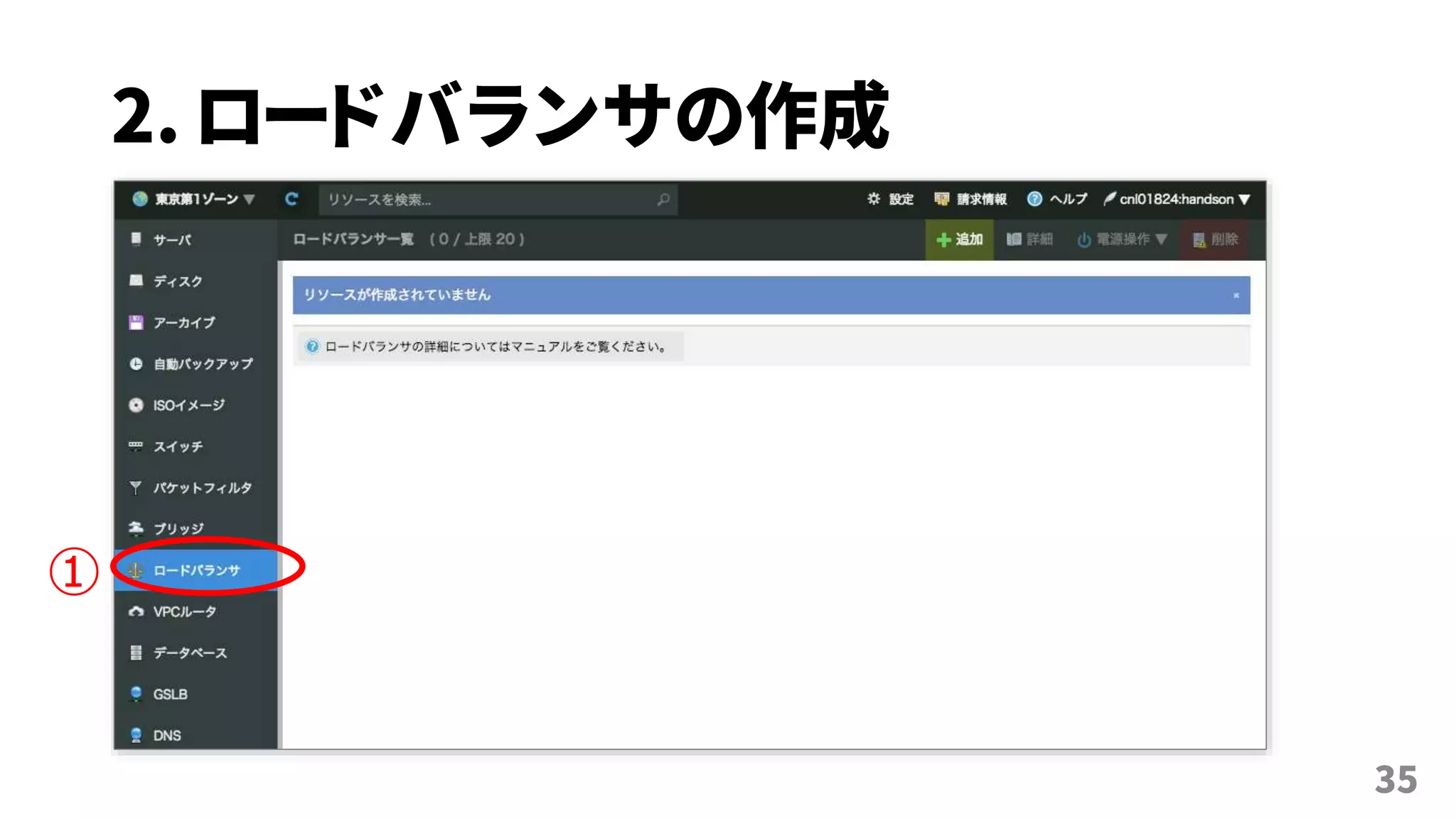 2. ロードバランサの作成
35
①
 