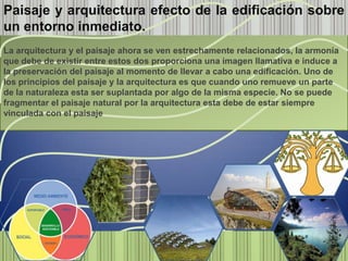 Arquitectura bioclimática En que consiste.Diseño de edificaciones teniendo en cuenta las condiciones climáticas, aprovechando los recursos disponibles (sol, vegetación, lluvia, vientos) para disminuir los impactos ambientales, intentando reducir los consumos de energía.VENTAJAS.Aumentar la eficiencia energética y reducir el impacto ambientalAhorro monetario en las facturas de electricidad y gas.Aprovecha lo que ofrece el entorno natural.Existen diversas tecnologíapara el ahorro de energía y crear espacios de conforto para los usuarios .