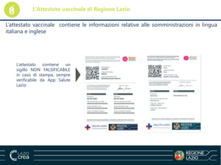 L’Attestato vaccinale di Regione Lazio
L’attestato vaccinale contiene le informazioni relative alle somministrazioni in li...