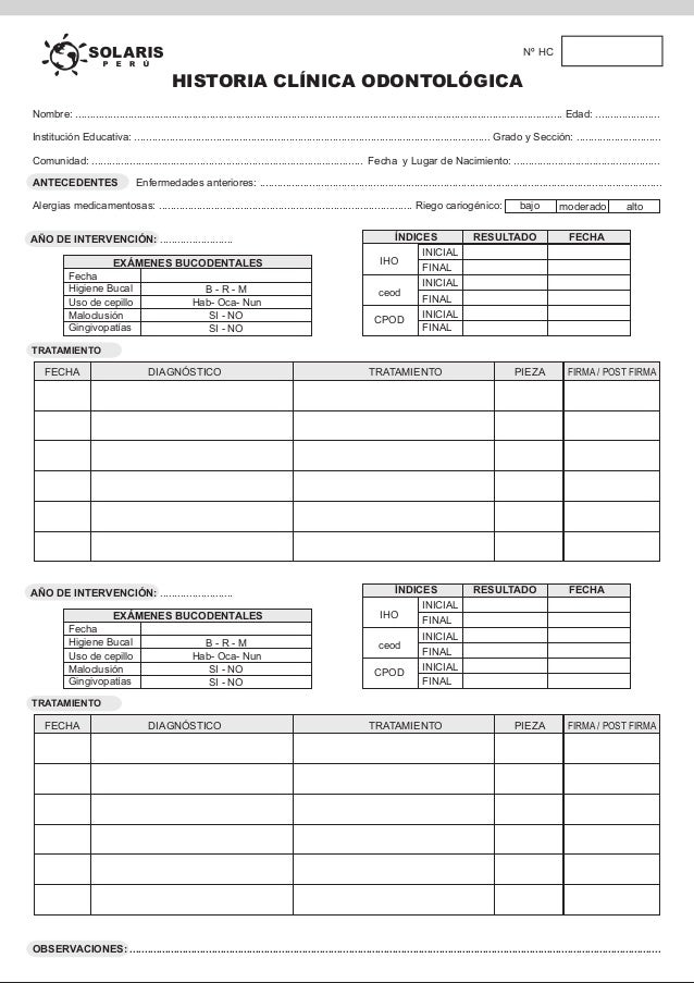 HISTORIA CLÍNICA ODONTOLÓGICA