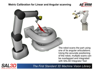 Metric Calibration for Linear and Angular scanning




                                       The robot scans the part using
                                       one of its angular articulations.
                                       Using the accurate positioning
                                       of the robot, multiple scans can
                                       be overlapped and integrated
                                       with SAL3D Integrator Tool
 