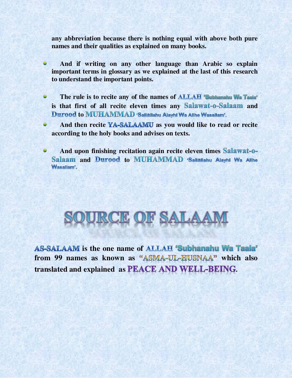 Salaam and its importance in islam