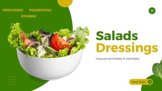 Start Page
PREPARING
Salads
Dressings
Prepared: KATHERINE M. PASTRANA
PRESENTING
STORING
 