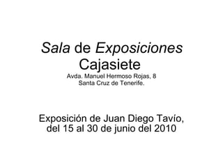 Sala  de  Exposiciones  Cajasiete   Avda. Manuel Hermoso Rojas, 8 Santa Cruz de Tenerife.   Exposición de Juan Diego Tavío, del 15 al 30 de junio del 2010 