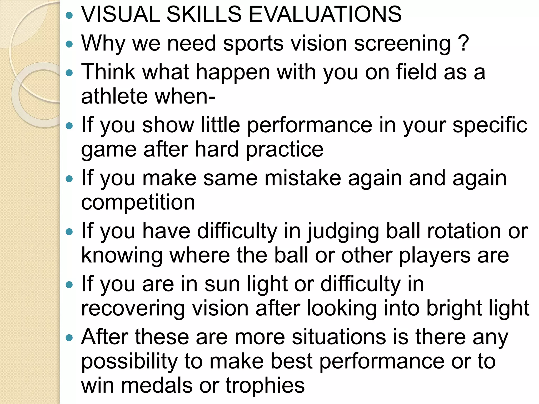 Visual Learning In Sport Sports vision: Visual skills evaluation and Enhancement | PPTX