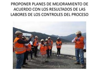 PROPONER PLANES DE MEJORAMIENTO DE
ACUERDO CON LOS RESULTADOS DE LAS
LABORES DE LOS CONTROLES DEL PROCESO
 