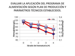 EVALUAR LA APLICACIÓN DEL PROGRAMA DE
ALIMENTACIÓN SEGÚN PLAN DE PRODUCCIÓN Y
PARÁMETROS TÉCNICOS ESTABLECIDOS.
 