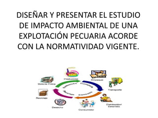DISEÑAR Y PRESENTAR EL ESTUDIO
DE IMPACTO AMBIENTAL DE UNA
EXPLOTACIÓN PECUARIA ACORDE
CON LA NORMATIVIDAD VIGENTE.
 