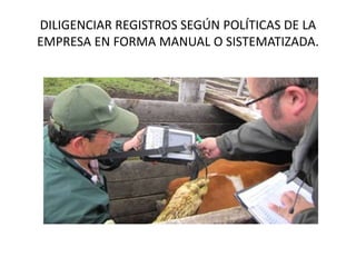 DILIGENCIAR REGISTROS SEGÚN POLÍTICAS DE LA
EMPRESA EN FORMA MANUAL O SISTEMATIZADA.
 