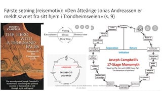 Første setning (reisemotiv): «Den åtteårige Jonas Andreassen er
meldt savnet fra sitt hjem i Trondheimsveien» (s. 9)
Salam...