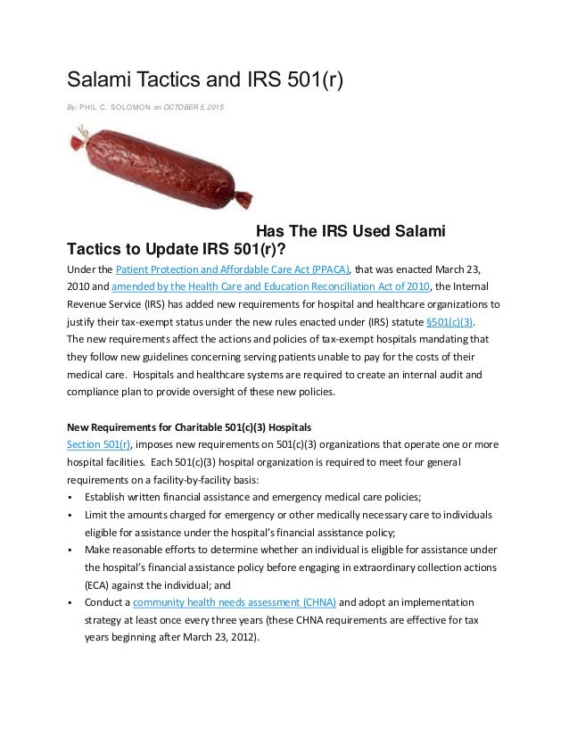 Salami tactics and irs 501