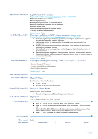 Page 2 / 3
EDUCATIONAND TRAINING
PERSONALSKILLS
10 March 2014 to 10 March 2016 Legal Advisor / Cube and Line
Employer: Mr....
