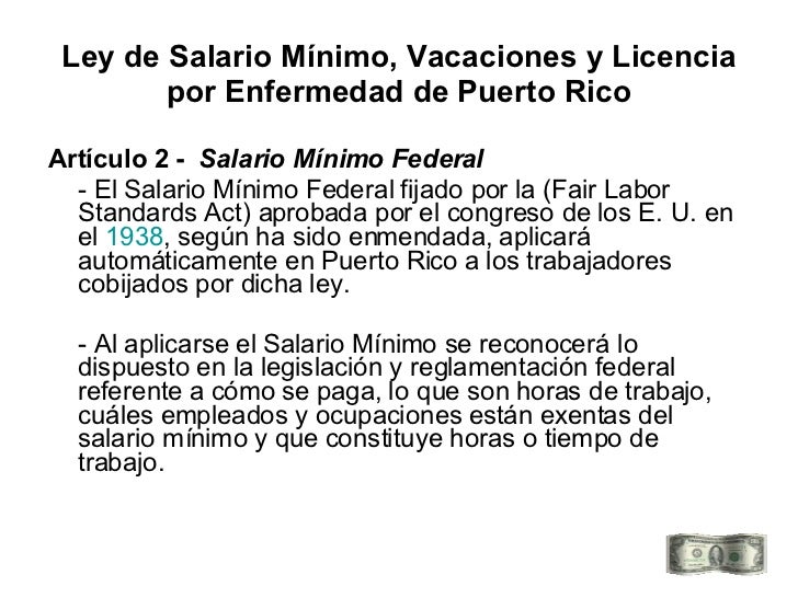 Ley de Salario Mínimo, Vacaciones y Licencia por Enfermedad de Puerto…