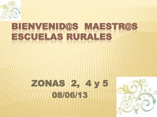 BIENVENID@S MAESTR@S
ESCUELAS RURALES
ZONAS 2, 4 y 5
08/06/13
 