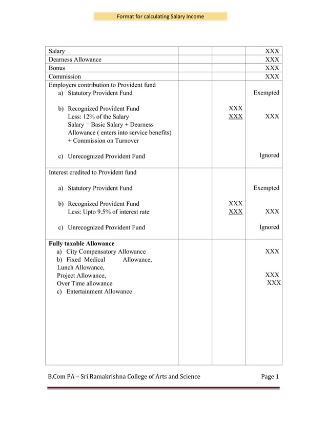 Salary Format For Assessment Year 20 21 PDF