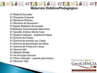 • Acompanhamento da funcionalidade e usabilidade dos recursos de tecnologia assistiva na sala de aula comum e ambientes escolares; • Articulação com os professores das classes comuns, nas diferentes etapas e modalidades de ensino; • Orientação aos professores do ensino regular e às famílias sobre os recursos utilizados pelo aluno; • Interface com as áreas da saúde, assistência, trabalho e outras. 