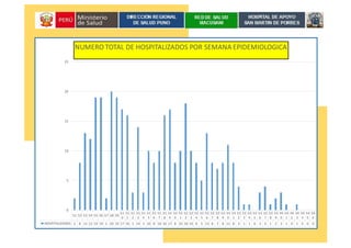 S1 S2 S3 S4 S5 S6 S7 S8 S9
S1
0
S1
1
S1
2
S1
3
S1
4
S1
5
S1
6
S1
7
S1
8
S1
9
S2
0
S2
1
S2
2
S2
3
S2
4
S2
5
S2
6
S2
7
S2
8
S2
9
S3
0
S3
1
S3
2
S3
3
S3
4
S3
5
S3
6
S3
7
S3
8
S3
9
S4
0
S4
1
S4
2
S4
3
S4
4
S4
5
S4
6
HOSPITALIZADOS 2 8 13 12 19 19 2 20 19 17 16 3 14 3 10 8 10 16 17 8 10 18 10 8 5 13 8 7 8 11 8 4 1 1 0 3 4 1 2 3 1 0 1 0 0 0
0
5
10
15
20
25
NUMERO TOTAL DE HOSPITALIZADOS POR SEMANA EPIDEMIOLOGICA
 