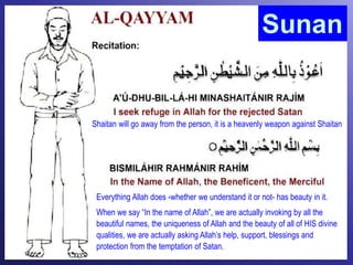 Sunan
Shaitan will go away from the person, it is a heavenly weapon against Shaitan
Everything Allah does -whether we understand it or not- has beauty in it.
When we say “In the name of Allah”, we are actually invoking by all the
beautiful names, the uniqueness of Allah and the beauty of all of HIS divine
qualities, we are actually asking Allah’s help, support, blessings and
protection from the temptation of Satan.
 