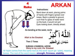 ARKAN
Al-‘Aẓīm comes from the same root as the word ‘aẓum (pl: ‘iẓām), meaning
bones. The root of the word means: strength, firmness, stability.
4
Ruku
SINS
SINS
 