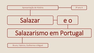 e o
Salazarismo em Portugal
Apresentação de História 3º ano A
Bruno, Fabrício, Guilherme e Miguel
Salazar
 