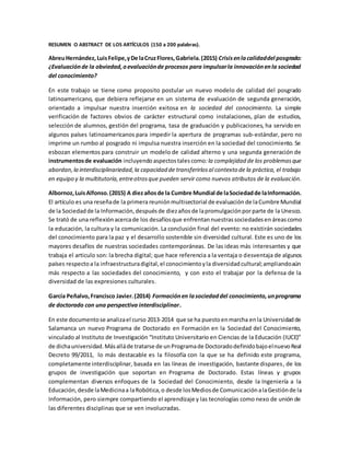 RESUMEN O ABSTRACT DE LOS ARTÍCULOS (150 a 200 palabras).
AbreuHernández,LuisFelipe,yDe laCruzFlores,Gabriela.(2015) Crisi...