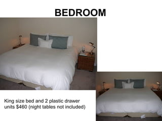BEDROOM King size bed and 2 plastic drawer units $460 (night tables not included) 