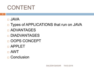 JAVA by Saleem Qasiar | PPT | Free Download