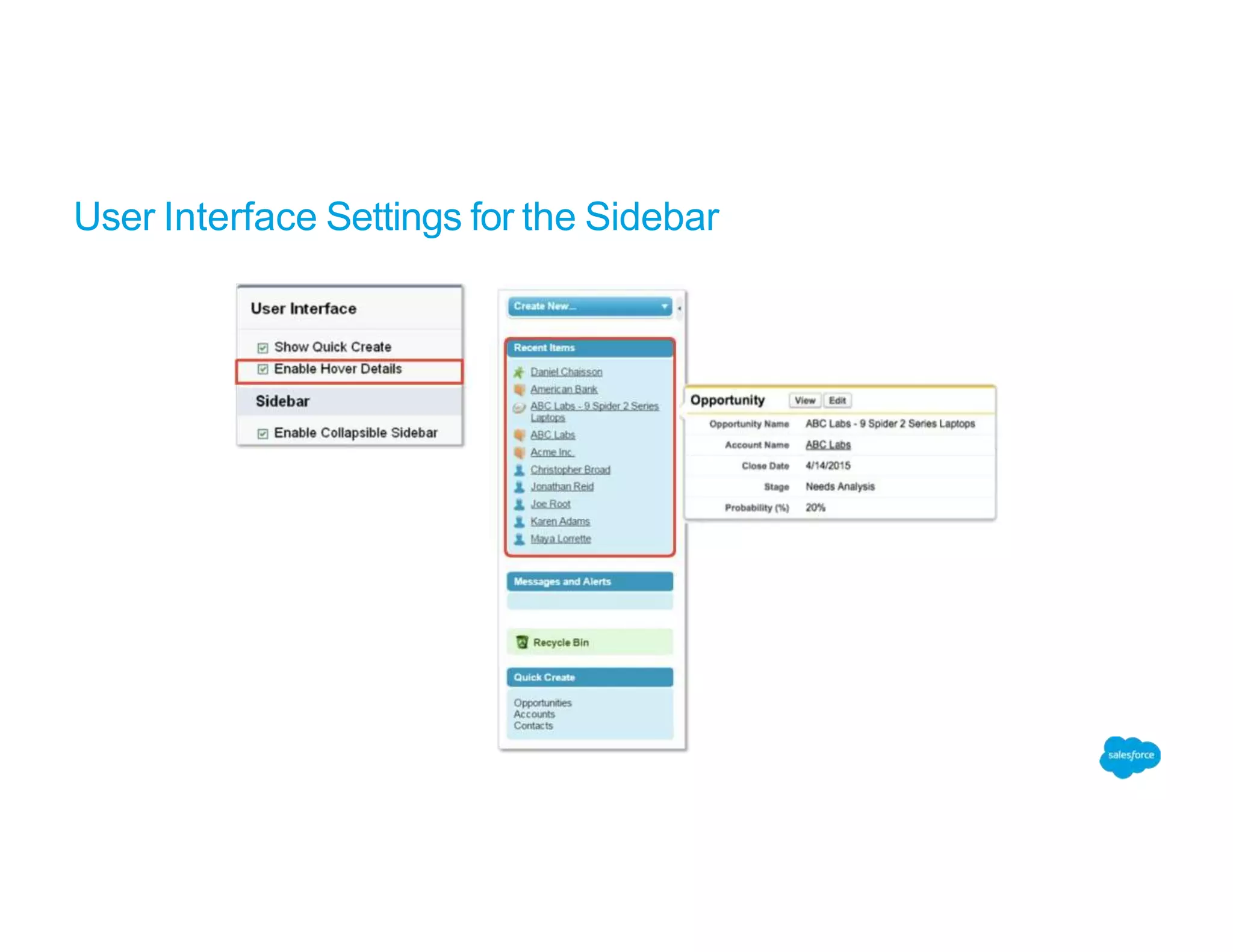 User Interface Settings for the Sidebar
 