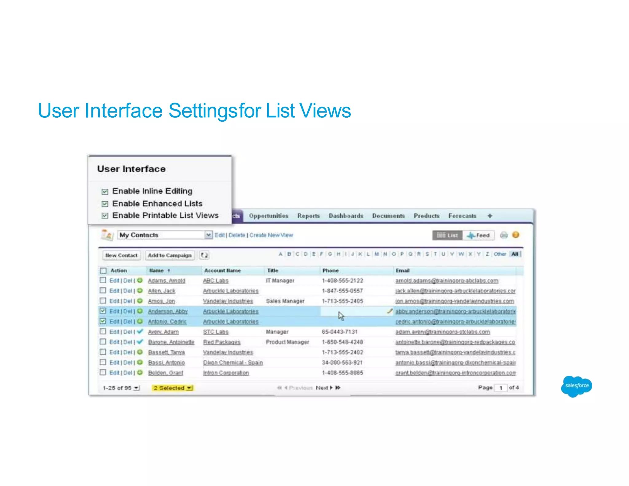 User Interface Settingsfor List Views
 