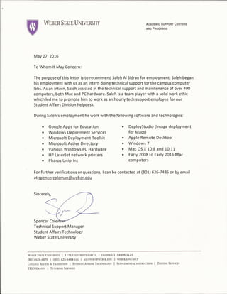 Saleh letter of recommendation 