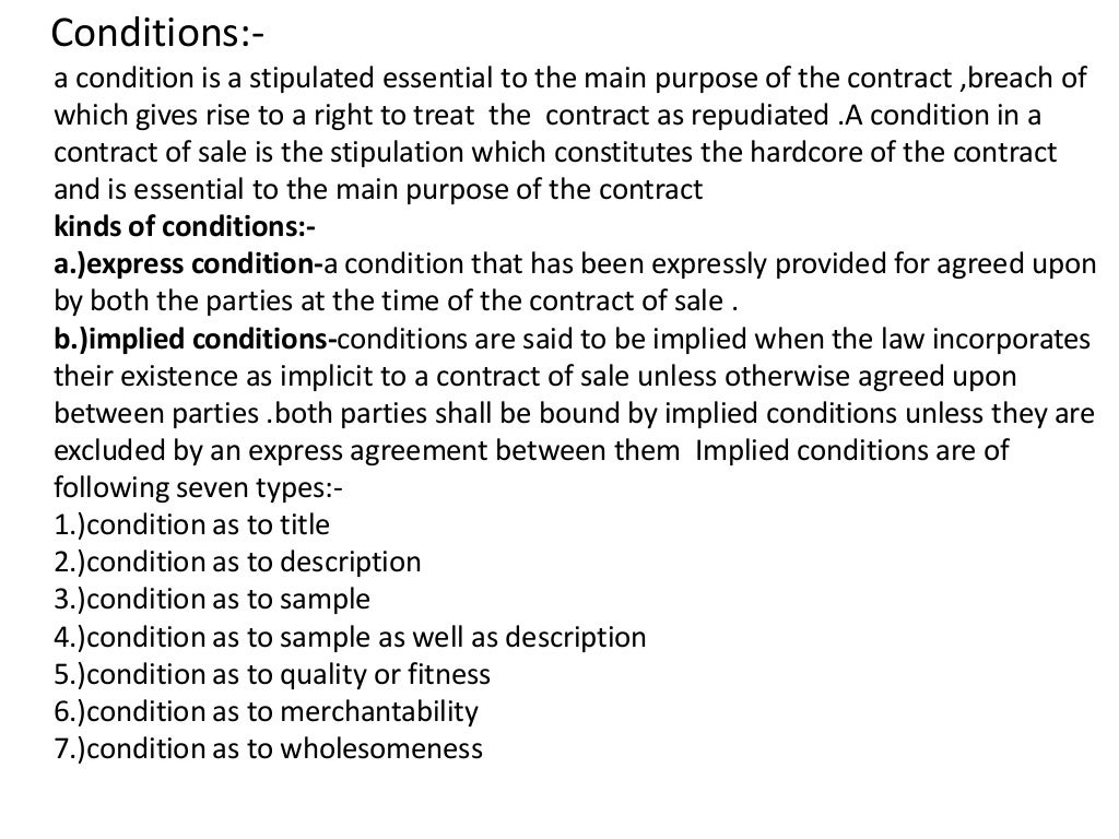 Sale of goods act, 1930(conditions and warranties )