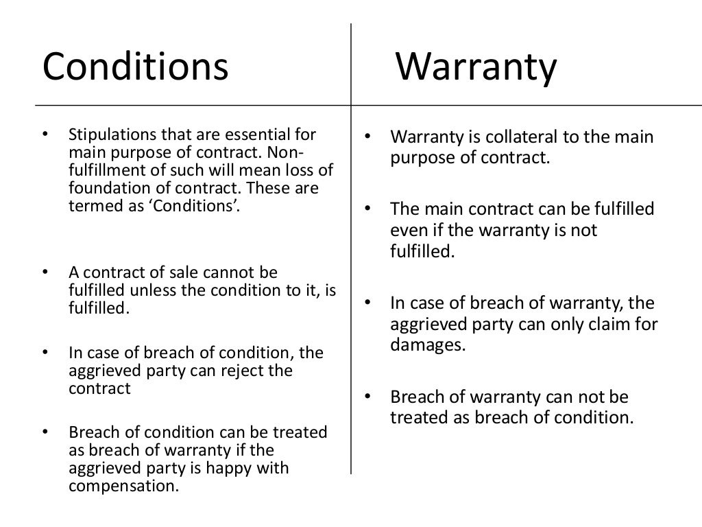 How Would You Distinguish Between Conditions Warranties And Innominate