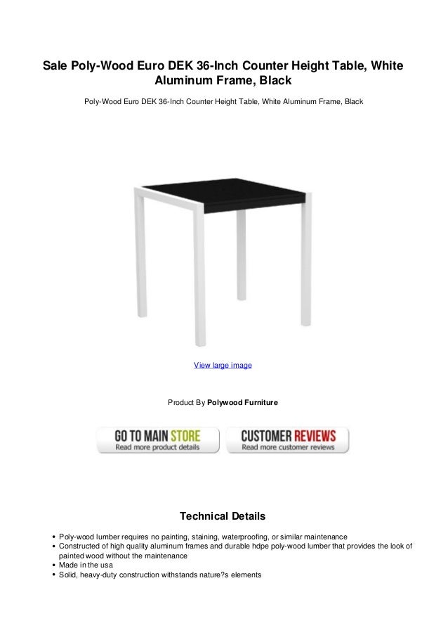 Sale Poly Wood Euro Dek 36 Inch Counter Height Table White Aluminum F