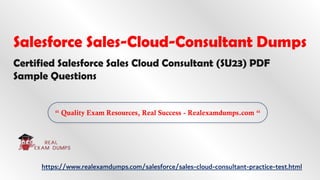 Salesforce Sales-Cloud-Consultant Dumps
Certified Salesforce Sales Cloud Consultant (SU23) PDF
Sample Questions
“ Quality Exam Resources, Real Success - Realexamdumps.com “
https://www.realexamdumps.com/salesforce/sales-cloud-consultant-practice-test.html
 