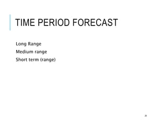 TIME PERIOD FORECAST
Long Range
Medium range
Short term (range)
26
 