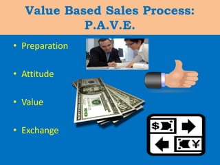 Value Based Sales Process: P.A.V.E. Preparation Attitude Value Exchange 