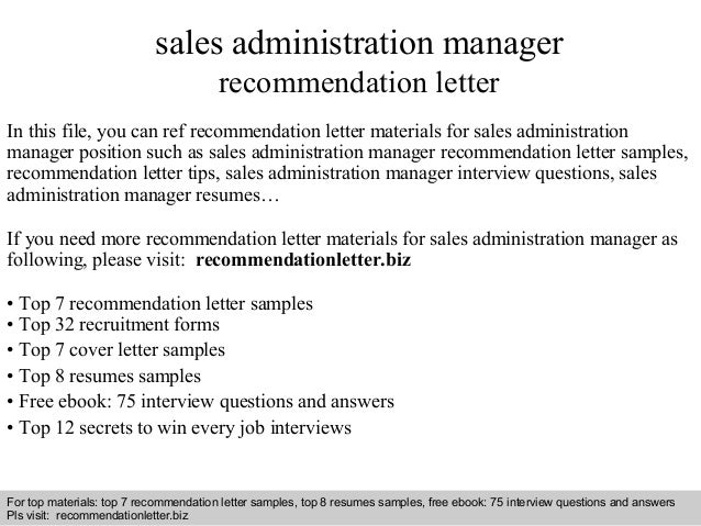 sales administration manager recommendation letter in this file you can ref recommendation letter materials for recommendation letter sample - Sample Resume Of Sales Administration Manager sales administration manager recommendation letter in this file you can ref recommendation letter materials for recommendation letter sample - Sample Resume Of Sales Administration Manager
