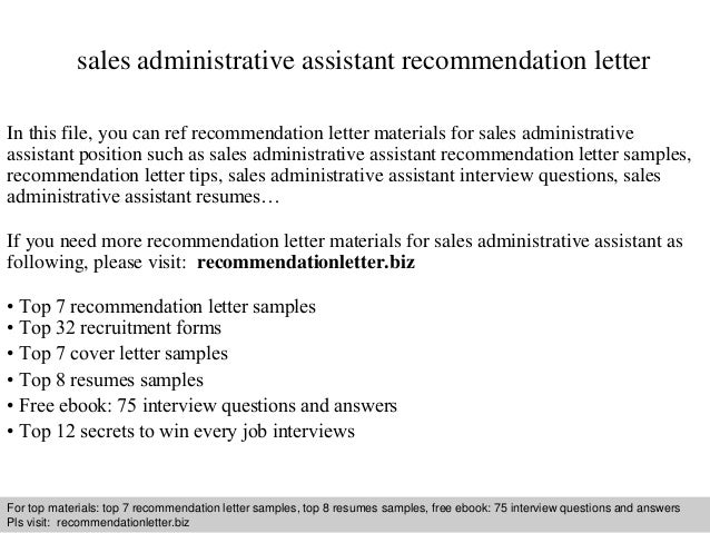 Sales Administrative Assistant Recommendation Letter