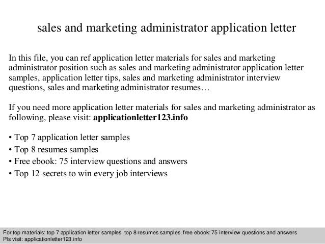 sales and marketing administrator application letter