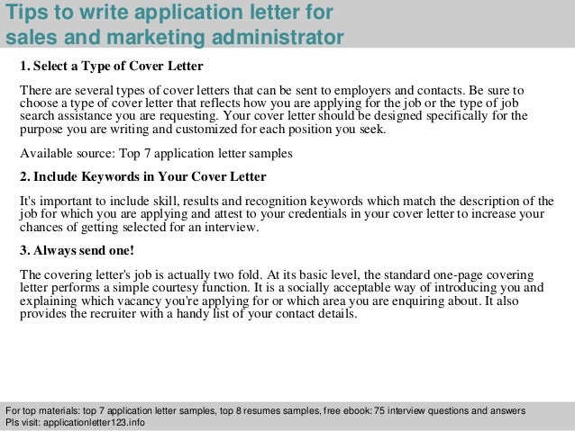 Sales And Marketing Administrator Application Letter