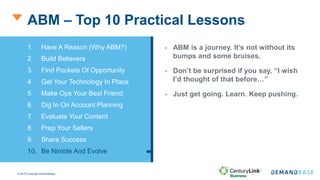 © 2016 Copyright Demandbase
ABM – Top 10 Practical Lessons
 ABM is a journey. It’s not without its
bumps and some bruises...