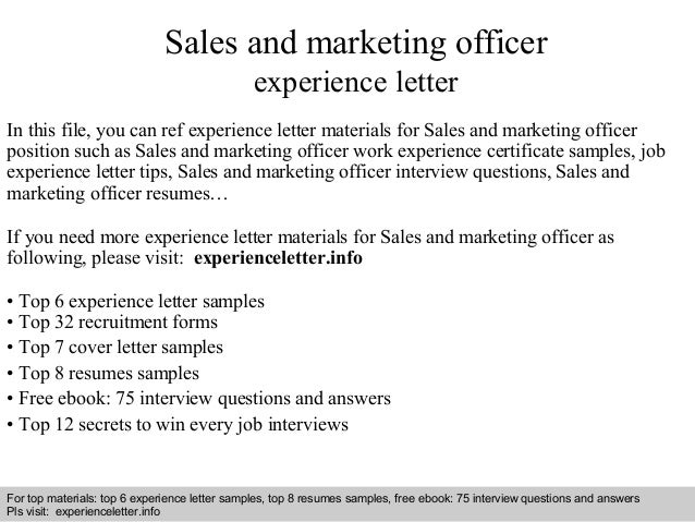 sales and marketing officer experience letter interview questions and answers for assistant manager
