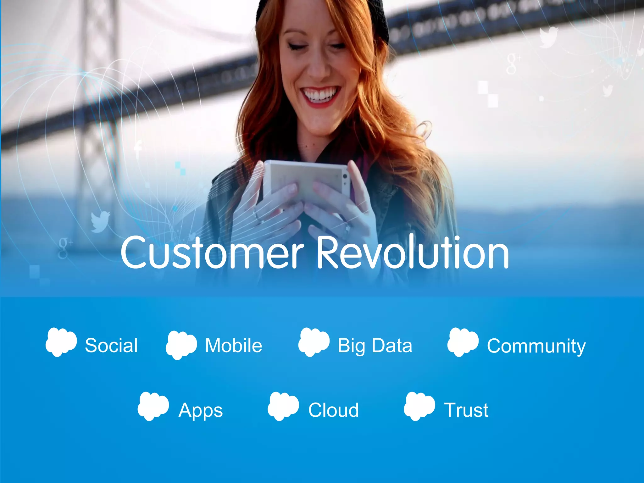 Social Mobile Big Data Community
Apps Cloud Trust
Customer Revolution
 