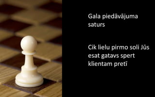 Gala piedāvājuma
saturs


Cik lielu pirmo soli Jūs
esat gatavs spert
klientam pretī
 