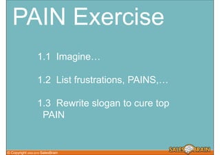PAIN Exercise
                   1.1 Imagine…

                   1.2 List frustrations, PAINS,…

                   1.3 R...