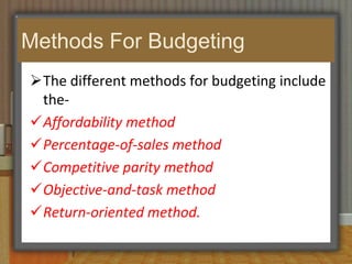 Types Of BudgetIn practice, sales managers prepare three types of budgets –