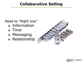 Collaborative Selling
Need to “Right size”
Information
Time
Messaging
Relationship
 
