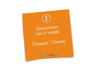 Rémunération 
Fixe et Variable

Chasseurs / Eleveurs 
 